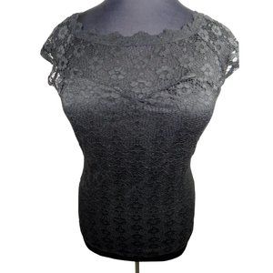 FTF Plus Size 2X Sexy Black Lace Cap Sleeve Top